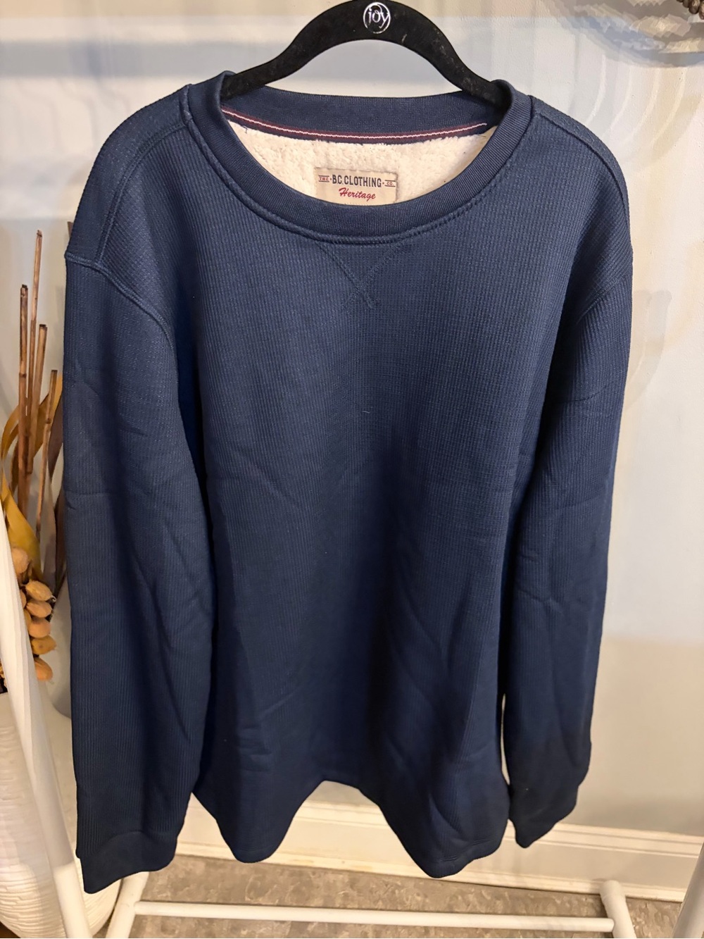 Heritage Men’s Navy Thermal Sweatshirt fleece lined shirt size large